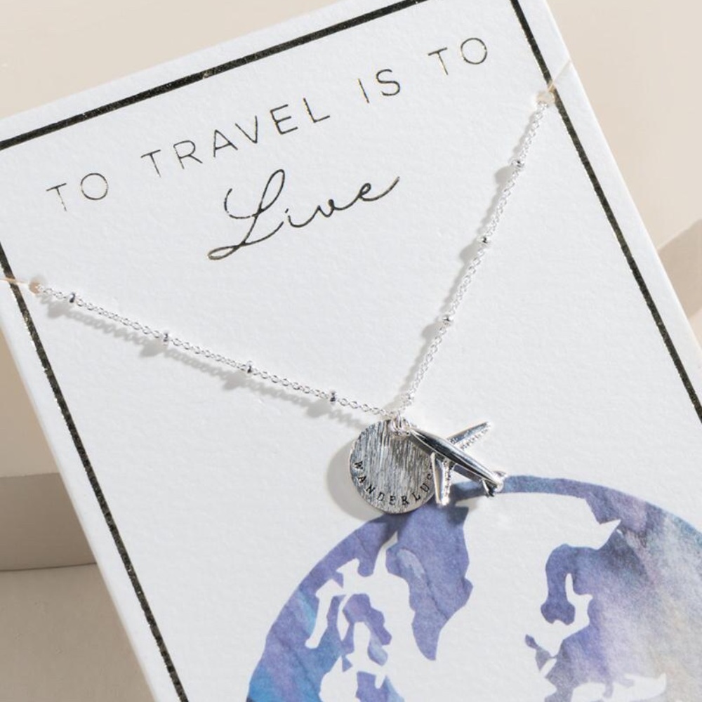 World Traveler Airplane Pendant Necklace in Silver